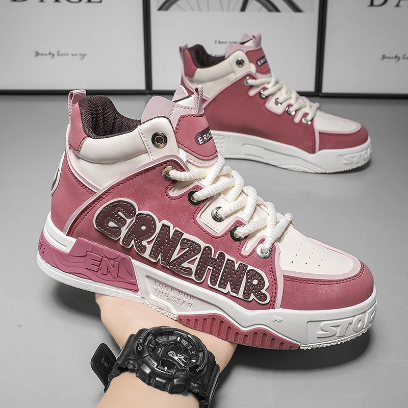 Mens Skate Shoes Flat High-top Leather Comfortable Outdoor Walking Casual Footwear Trendy High-top Lace-up Tennis Sneakers Man