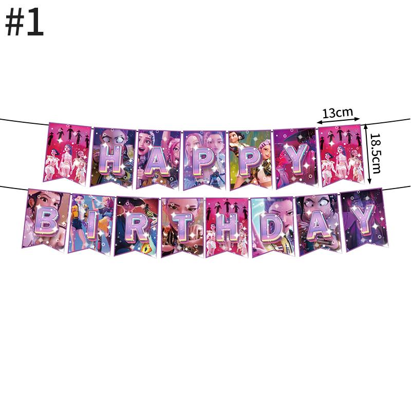Demonœ Hunters Birthday Party Decor Tableware Banner Kids Birthday Balloon Cake Topper Decor  Kpop Anime Party Supplie Set