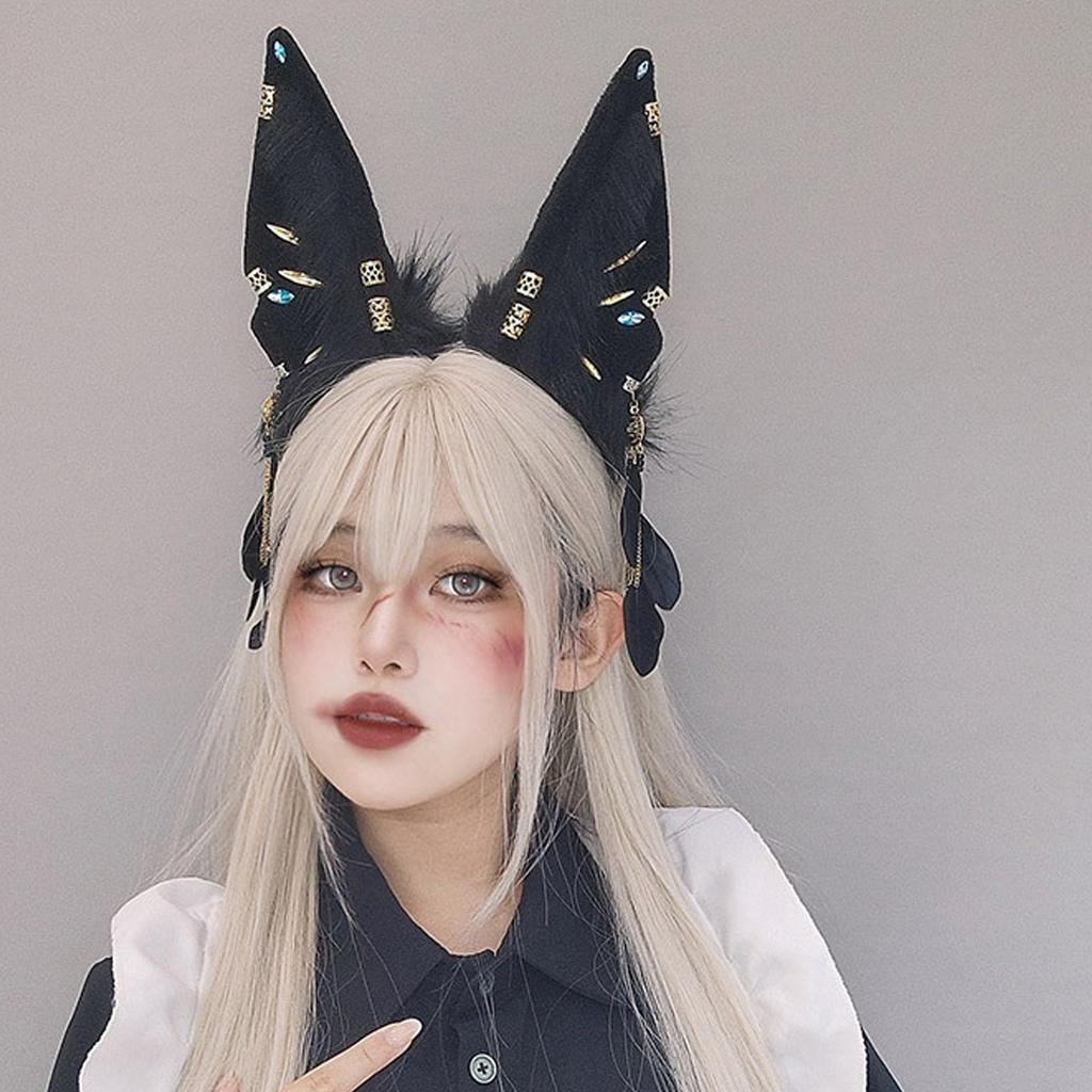 Ethnic Animal Ear Headband Plush Anime Headband Masquerade Costume Headdress Female Teens Cosplay Dress Up Accessories