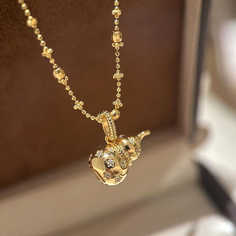 

Classical Light Luxury Gourd Necklace Creative Glossy inlay Diamond 925 Silver Pendant Wedding Charms Clavicle Chain Jewelry 45cm