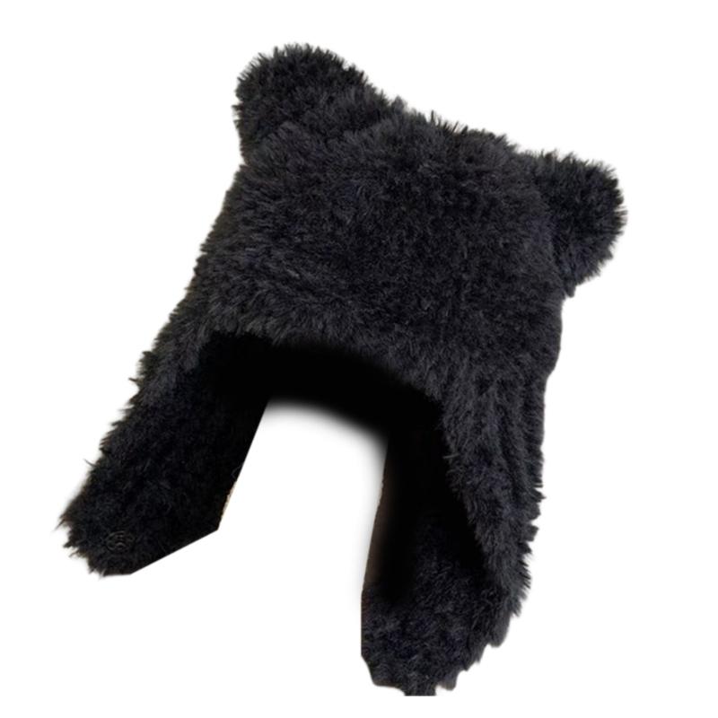 Bear Ear Hat Bear Earflap Beanie Hat Ski Hat Hooded Hat Fleece Earflap Beanie Bomber Hat Plush Trapper Hat