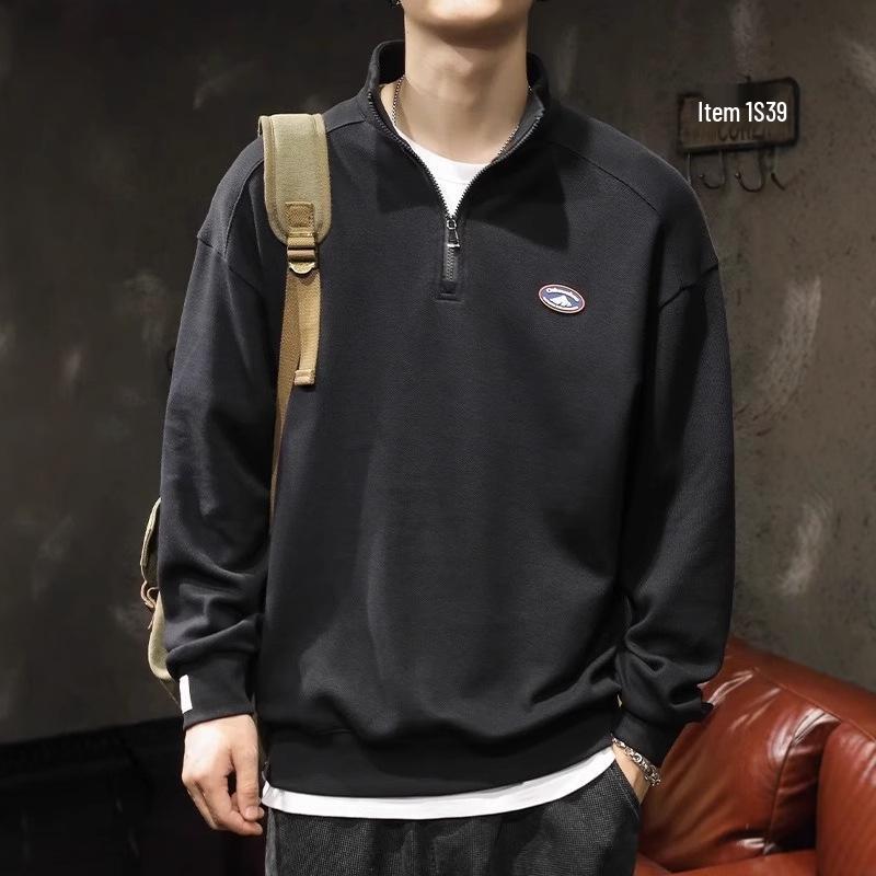 Men's Trendy Loose Half-Zip Stand Collar Sports Hoodie 2025 Spring/Autumn Collection