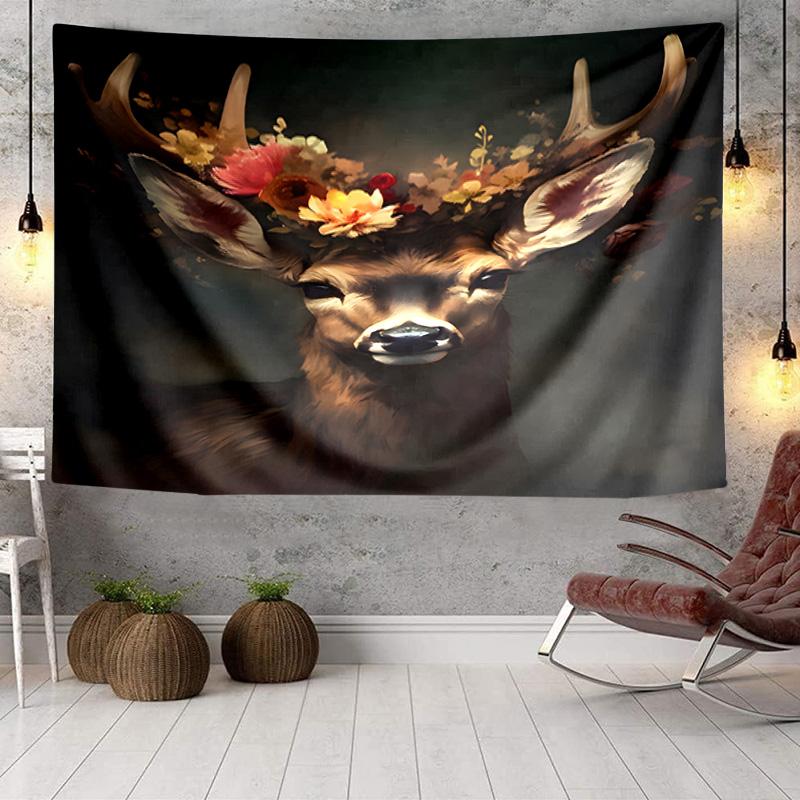 Deer With Floral Crown Tapestry Room Decoration Wall Hanging for Living Room Bedroom, dormitory, Birthday and Christmas gifts