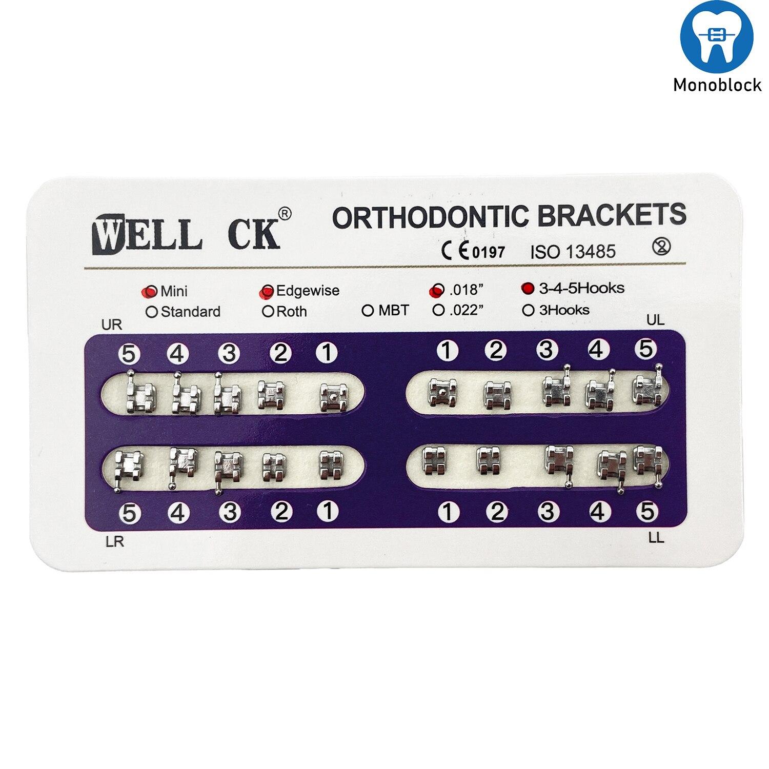 

10 упаковок стоматологических ортодонтических металлических брекетов, кронштейн Mini Roth/MBT/Edgewise Slot 0,022 0,018, крючки 3-4-5, кронштейн для стоматолога Edgewise 018 HK 345