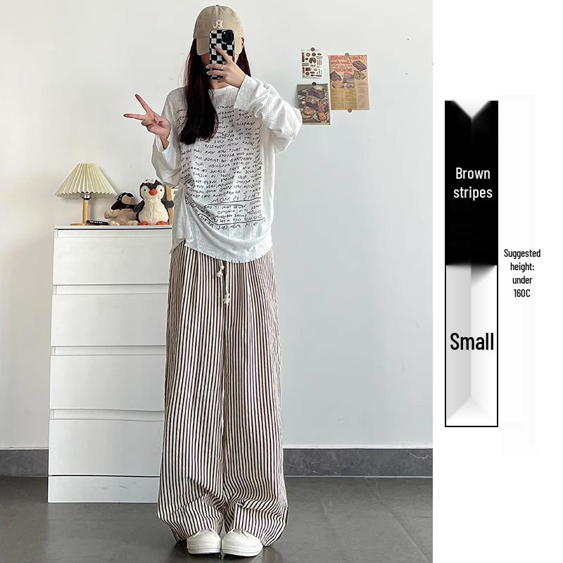 Women's Slimming High Waist Striped Pants: Black/White, Loose Straight-Leg, Petite 145, Wide-Leg, Summer 2025 Collection