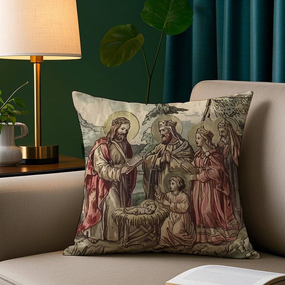 Jesus Christus Porträt Christliche Kunst Kissenbezug Kurzplüsch Druck Kissenbezug Quadratische Zierkissenbezüge Sofa Heimdeko