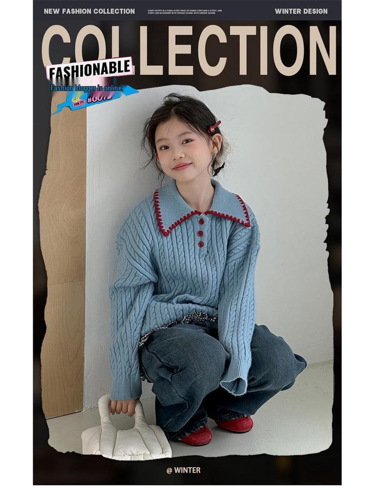 Mädchen 2025 Fleecegefüttertes Pullover- & Jeans-Set - Stilvolles Herbst-/Winter-Outfit für große Kinder