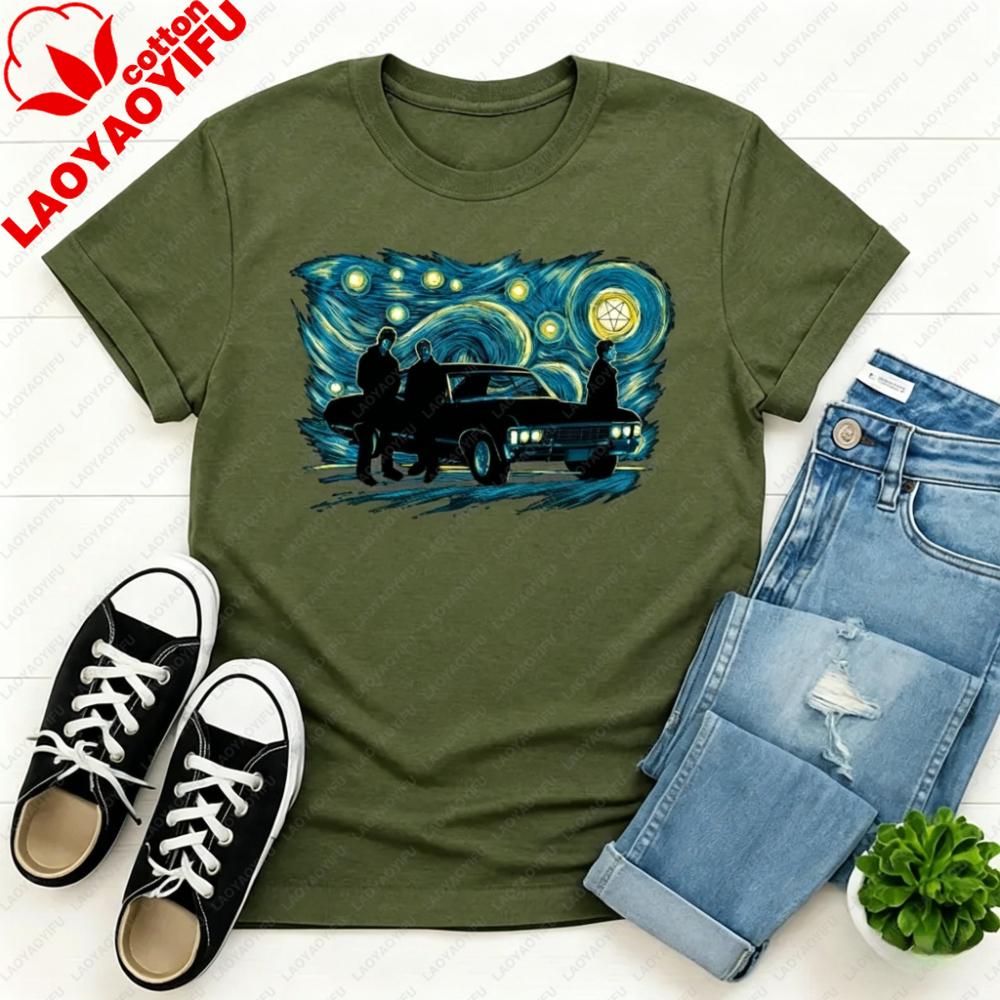 Supernatural Night T-Shirt Starry Night Winchester Bros Tee Hunter Life Gift Tshirt Sci-Fi TV Show SPN Fan Apparel Menunisex Top