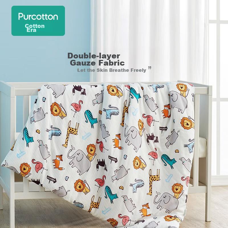 PurCotton Children's Air Conditioning Quilt with Gauze Cover, 100% Cotton Filling, Suitable for Kindergarten And Toddlers, All Seasons, 1.2x1.5m