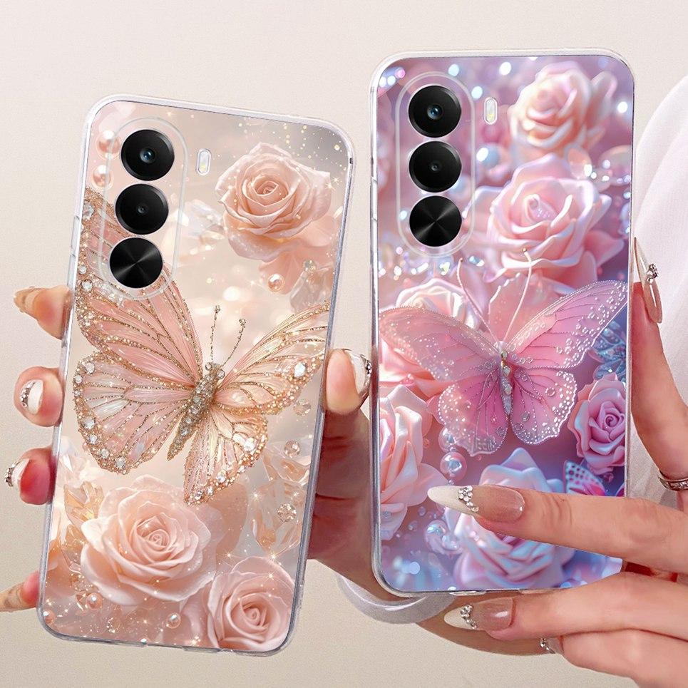 New Fashion Luxury Flower Butterfly Girly Painting Phone Case For Realme P4X RMX5108 Casing Soft Silicone Clear Back Cover