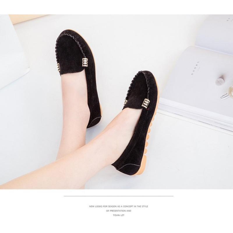 Women's Flat Single Shoes Four Seasons Large Size Bean Shoes Frosted Breathable Shallow Flat Heel Versatile Non-slip Women's Shoes Trend
