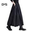 Women Maxi Skirt High Waist A Line Long Skirt Solid Color Pockets Design Female Thick Warm Elastic A Line Puff Skirt
