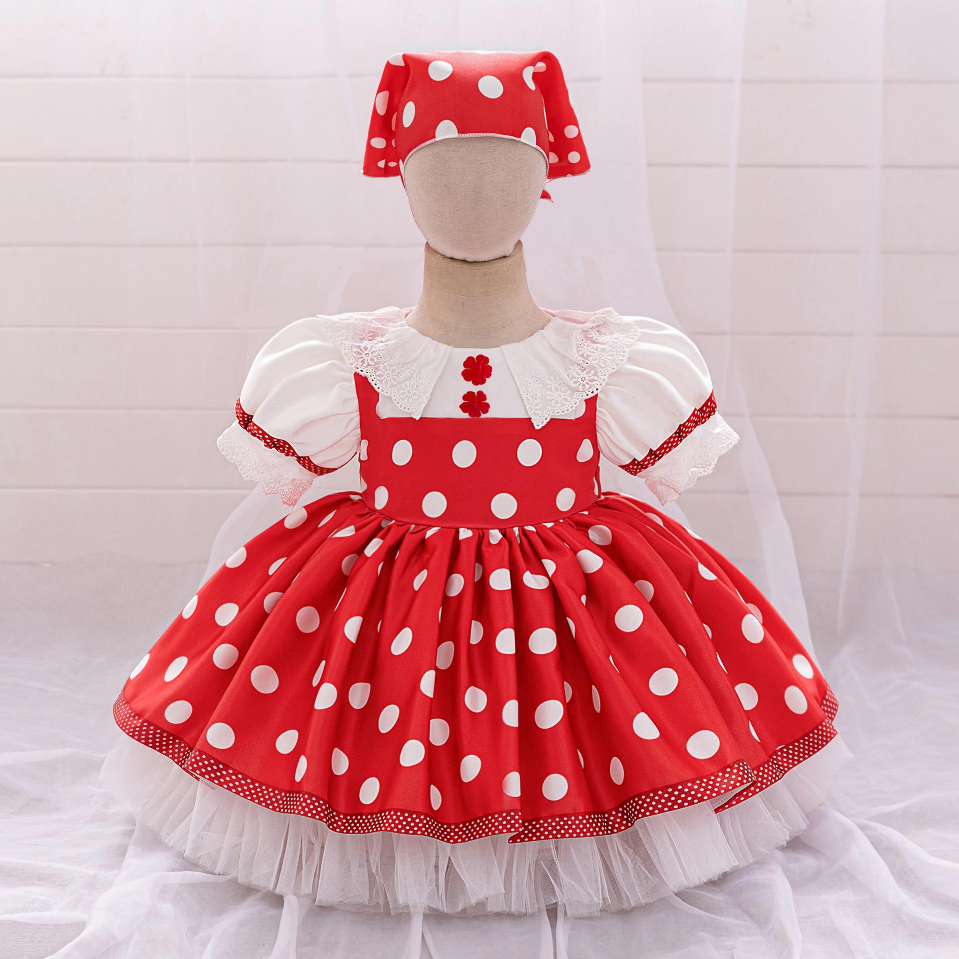 

Mascha and the Bear Cosplay Dress: Puff Sleeve Patchwork Fluffy Skirt for Festival Performance 80cm/9-12M красный