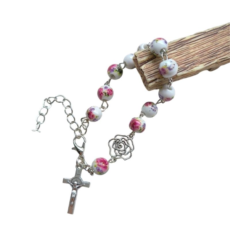 Handmade Round Beads Bracelets Catholic Rosarys Beads Crosses Religious Pendants Bracelets Catholic Jewelry Gift