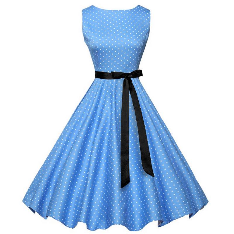 Retro Women's Polka Dot Sleeveless Swing Dress with Bow Tie Waist