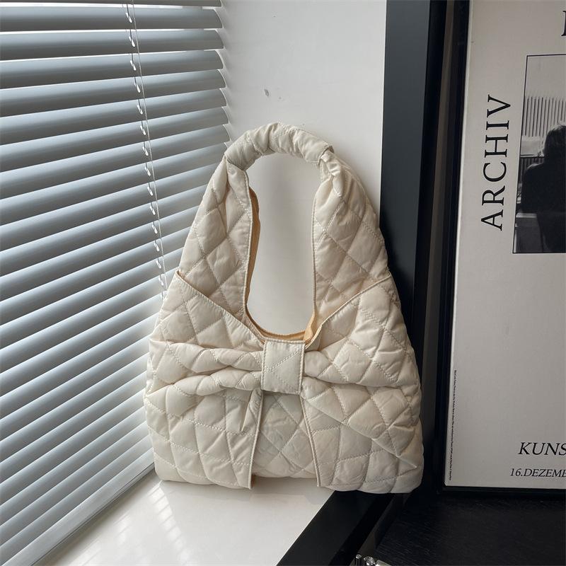 Simple Quilted Design Women's Shoulder Bags Bow Solid Color Ladies Underarm Vest Bag Large Capacity Female Casual Tote Handbags