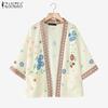 ZANZEA Women Floral Print Loose Casual 3/4 Sleeve Kimono Cardigan Blouse