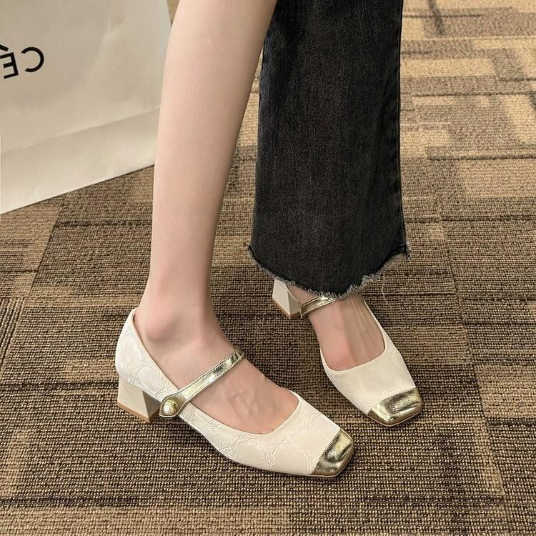 Mary Jane shoes 2025 new spring and autumn with skirts thick heels high heels versatile French fairy shoes gentle single shoes