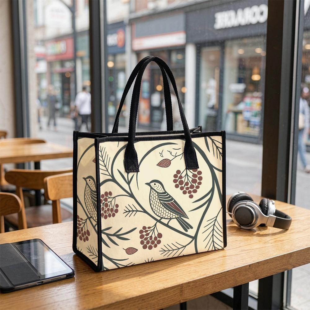 Floral Bird Printed Casual Tote Bag Large Capacity Reusable Daily Shoulder Bag for Women