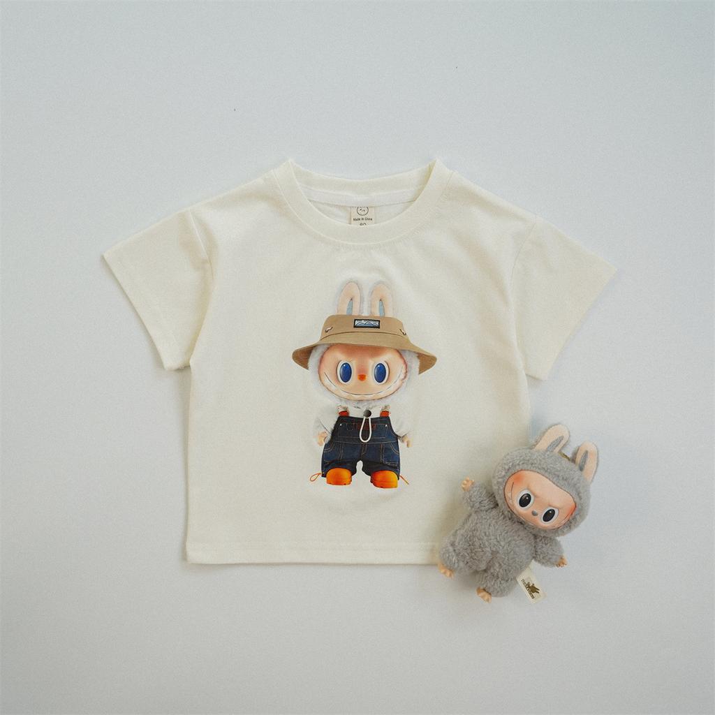 Child Short Sleeve T-shirt Pure Cotton Tops Boys And Girls Cute Print Round Neck Base Shirt Round Neck Tops Baby All-match Tees