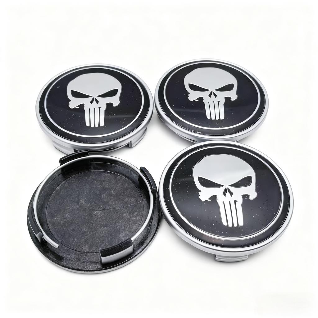 4pcs Skull Logo Emblem Badge Car Wheel Center Caps 65MM Clips 60MM Wheels Hub Dust Cap Rim Hubcaps Cover Replace Car Accessories