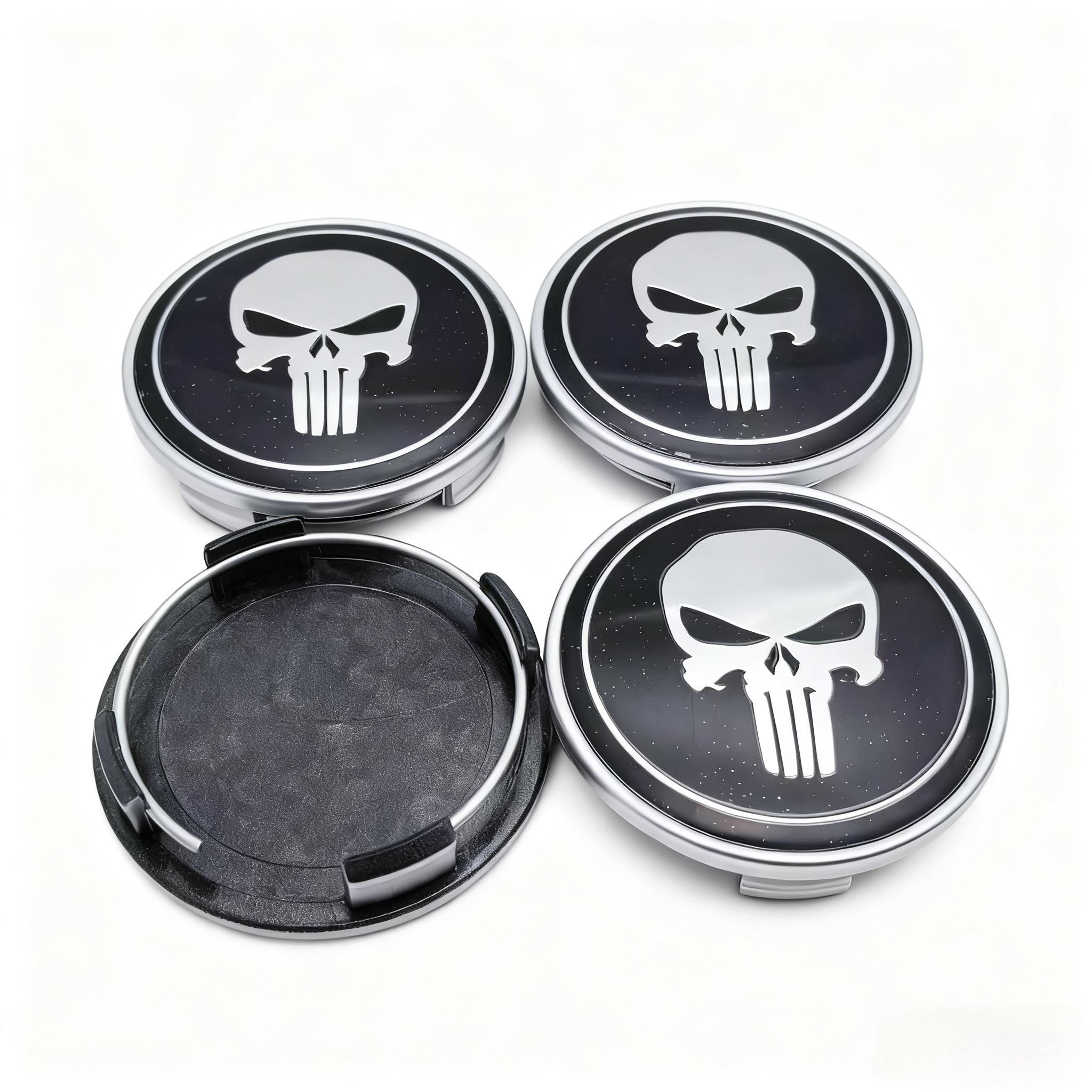 

4pcs Skull Logo Emblem Badge Car Wheel Center Caps 65MM Clips 60MM Wheels Hub Dust Cap Rim Hubcaps Cover Replace Car Accessories Punisher Skull Badge&4pcs T65-1 Wheel Cap