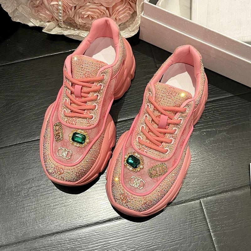 New Thick Soled Luxury Casual Shoes Designer Fashion Rhinestone Sports Shoes Fully Comfortable Anti Slip Breathable Shoes
