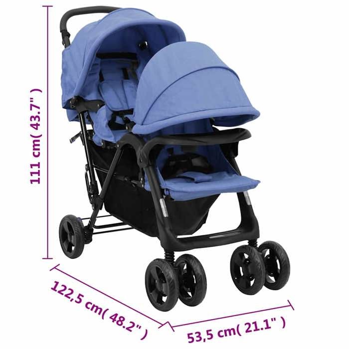 VidaXL Double Stroller Foldable Travel Pram Travel Stroller for Toddler Outdoor Protection Against 10350
