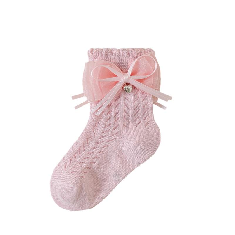 Blotona Toddler Socks for Girls Hollow-Out Cute Bowknot Anti-Skid Socks Mid-Calf Socks Summer Casual Thin Socks