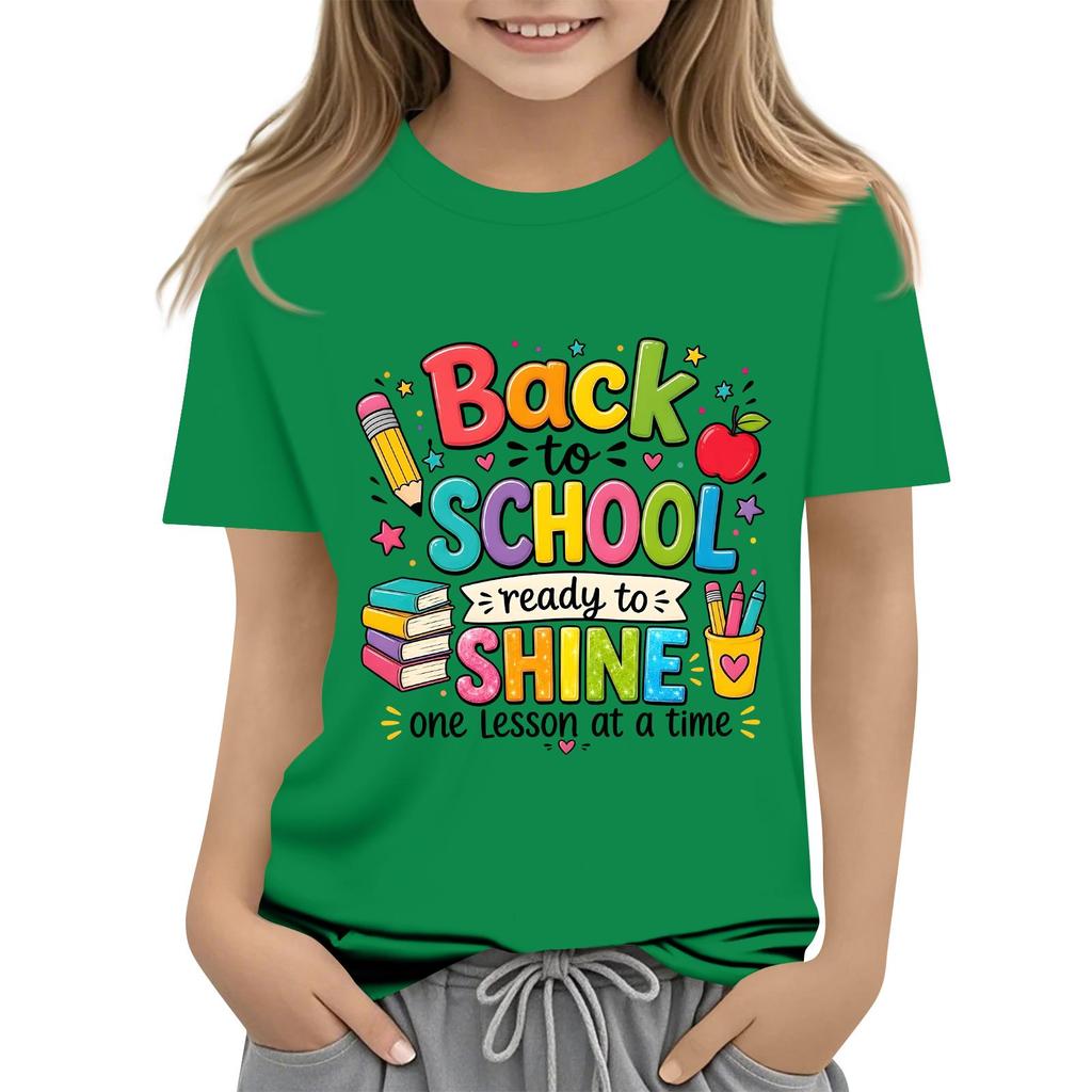Children's Casual and Fashionable Round-Neck Printed Short-Sleeve Top for Back-to-School
