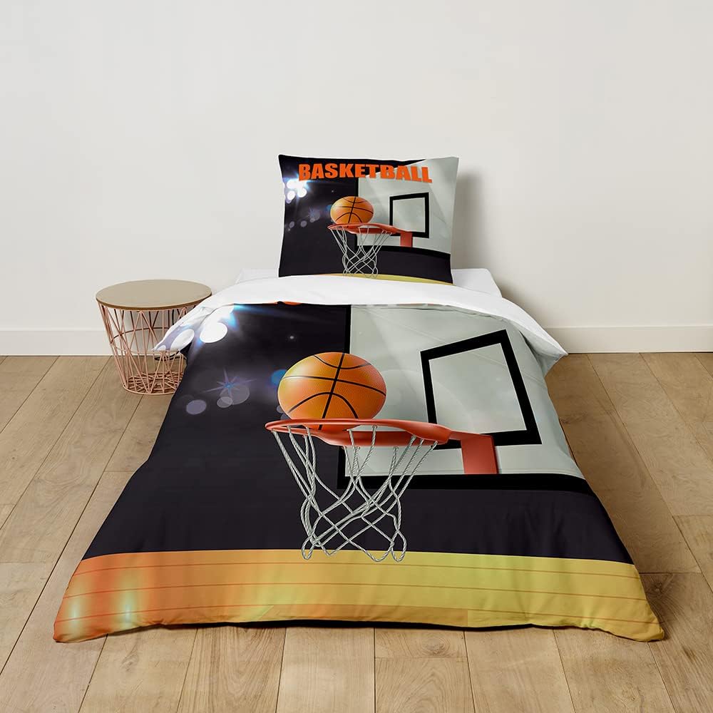 Flylo Unisex Infant 3D Basketball Duvet Cover Set, Boys Duvet Cover Set With Pillow Cases, 3D Basketball Single Bed Duvet Cover Set For All Season 135Cm