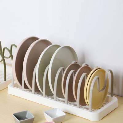 Countertop Dish Rack Pot Lids Rack Pan Lids Organizer with Adjustable Compartments for Bakeware And Dinner Plates Cabinet Kitchen Counter