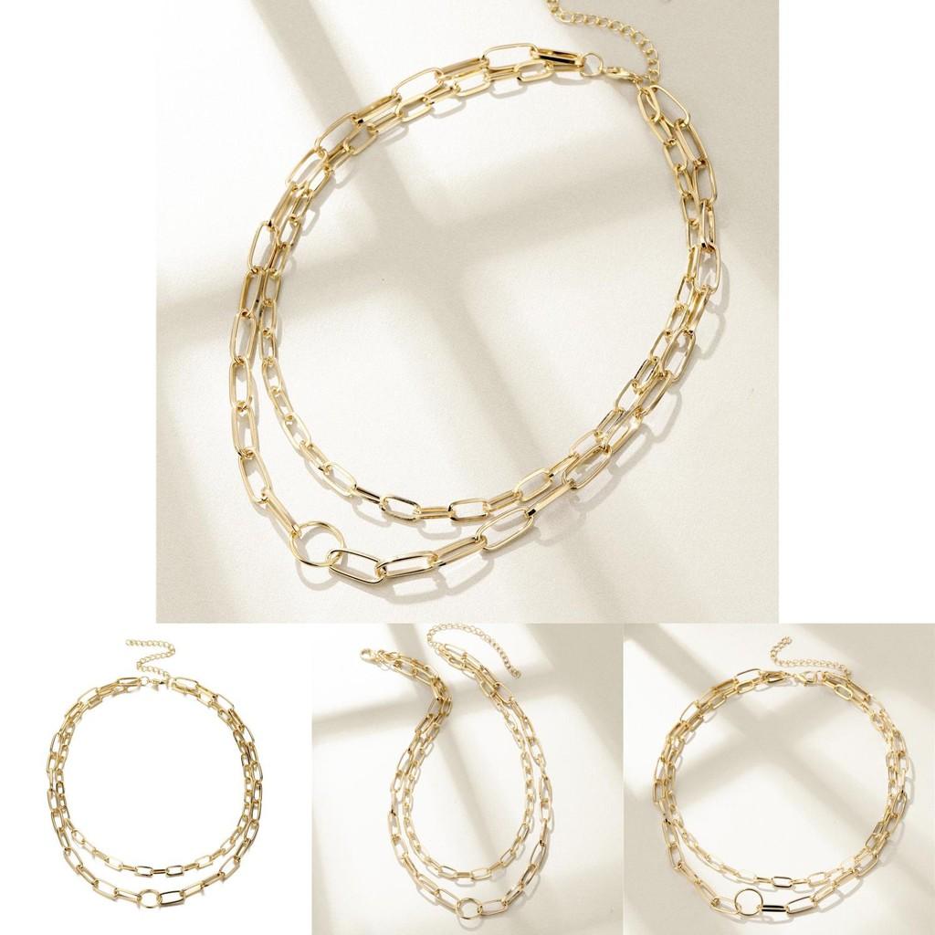 Layer Double Stunning Chain Necklace For Women With Elegant Geometric Design And Alloy Composition