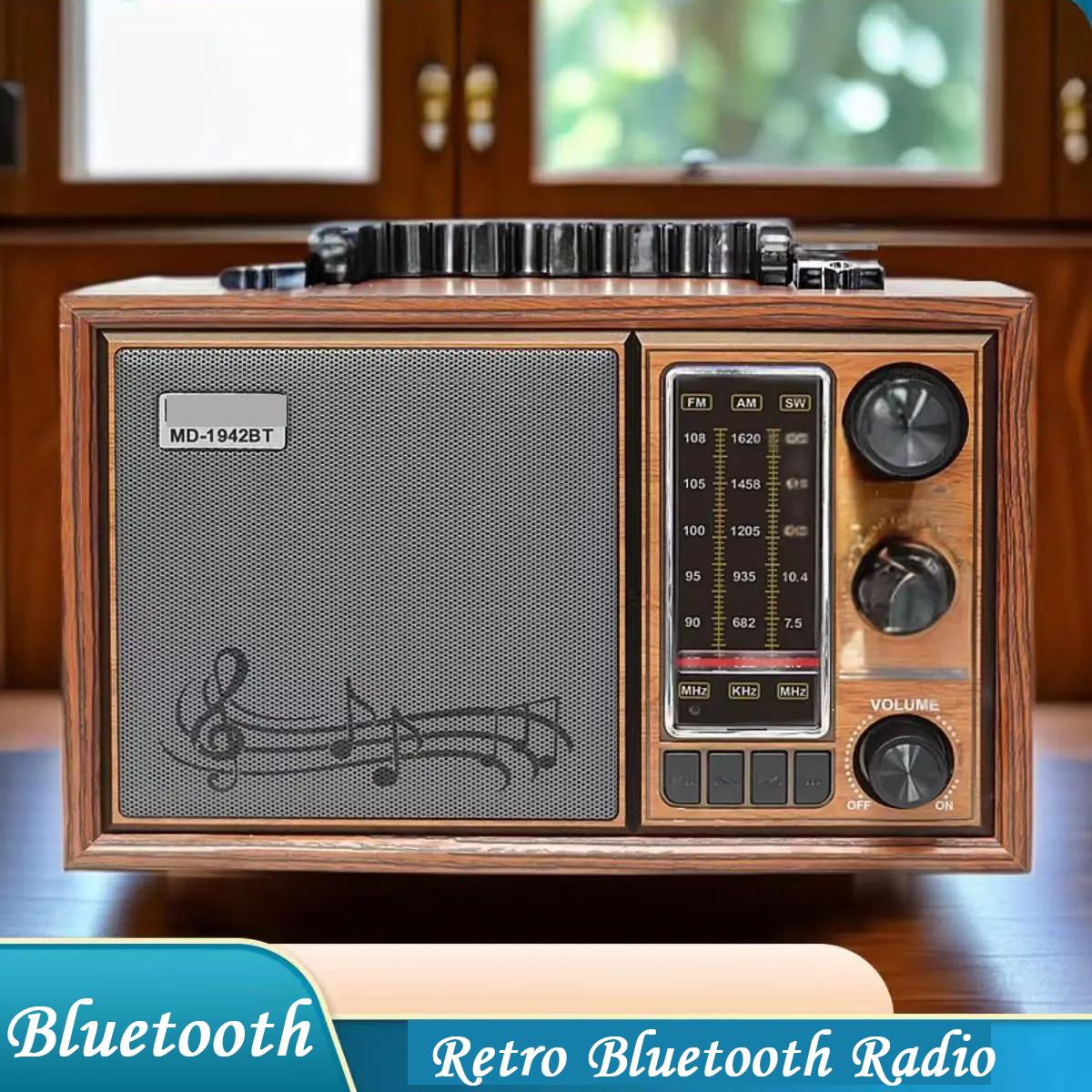 Luxury Design Retro Wooden Wireless Bluetooth5.0 Radio FM/AM/SW Band Subwoofer Portable Outdoor Bluetooth Audio TF/SD USB Player grigio