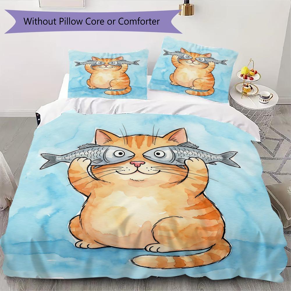 Playful Cats Pattern Bedding uilt Set uilt Cover Pillowcase Home Decoration Birthday Gift (1 * duvet cover + 2 * pillowcase without core)