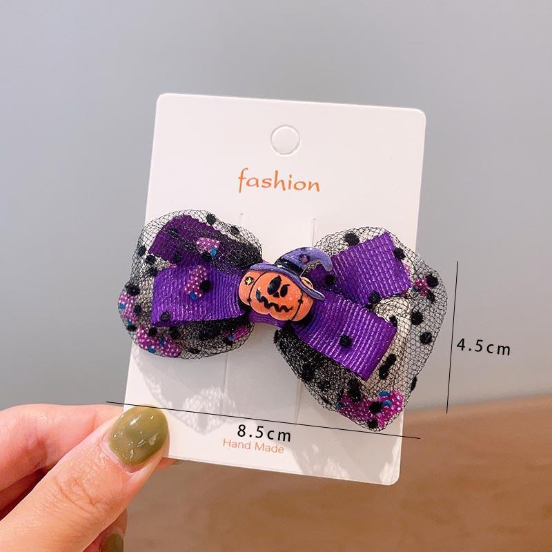 Halloween Children's Hair Accessories, Pumpkin Ghost, Funny Handmade Hair Clips, Black Bat Bow, Girl Party Hair Clips