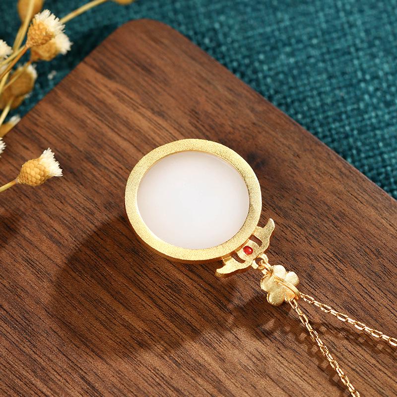 Airyuan Retro Clavicle Chain Enamel Pendant Necklace with Imitation Hetian Jade - Qipao Style Mom Birthday Gift