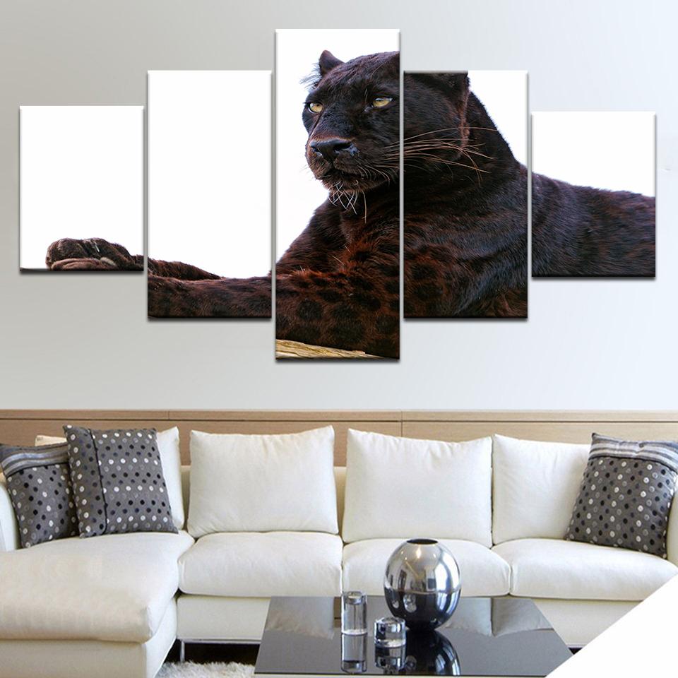 Das Leoparden-Tierkunstgemälde 5 Panels/Stück HD-Druck moderne Kunstmalerei Wandposter Leinwand Für Heim-Wohnzimmer-Dekoration