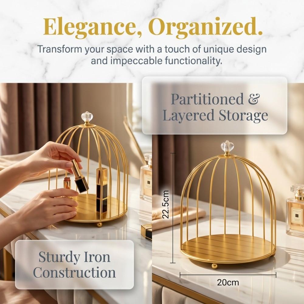 Iron Bird Cage Cosmetic Organizer Elegant Cosmetic Display Stand Cosmetics Display