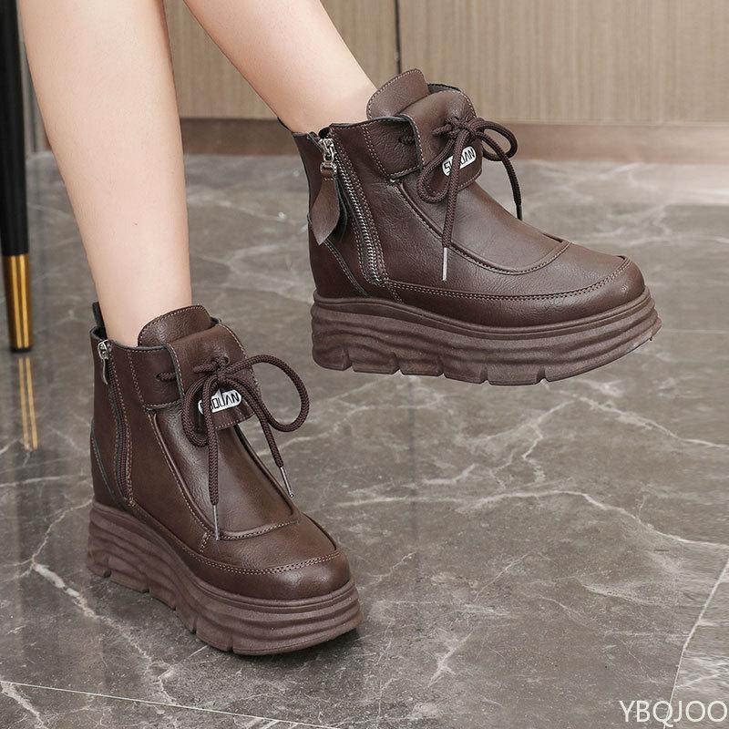 Spring Autumn High Top Interior Height Increasing Thick Soled Board Shoes Solid Color Simple Comfortable Women's Casual Shoes