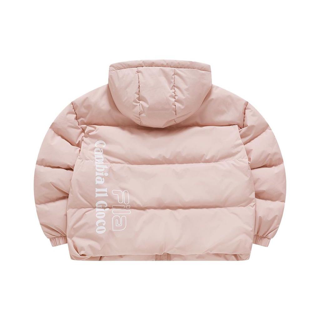 Fila Fusion QR Logo Simple Versatile Windproof Warm Zipper Hooded Down Jacket Women outerwear Red Pink T11W346902FPK