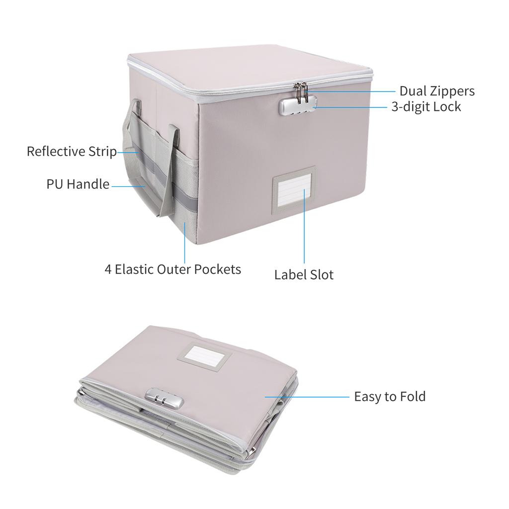 Fireproof Document Bag Fireproof Waterproof Storage Box with Lock Suitable for Hanging Letter/Legal