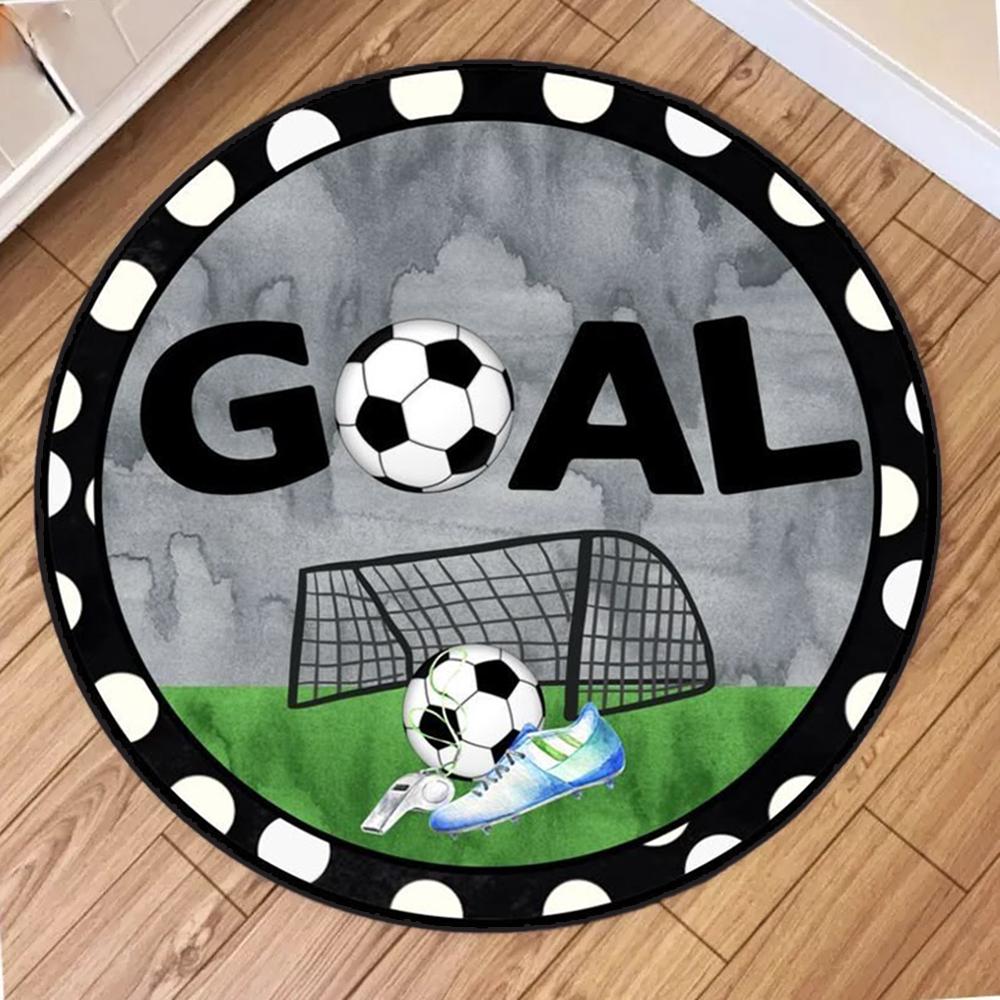 Soccer Theme Round Rug 3D Football Sports Style Carpet Anti-Slip Large Area Rug for Living Room Bedroom Kids Room Decor
