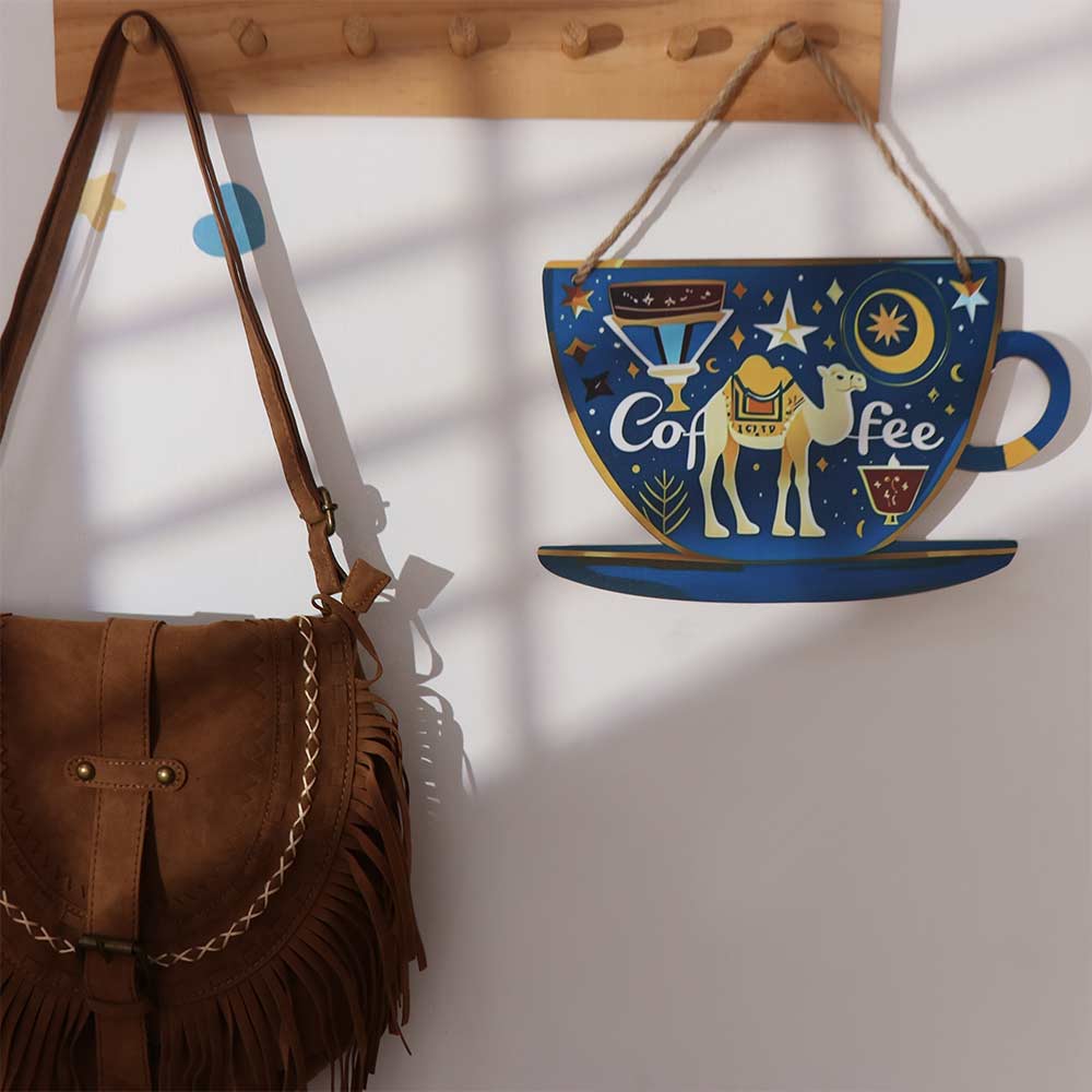 Wooden Coffee Cup Doorplate Vintage Door Pendant Crafts Wall Hanging  Background Prop