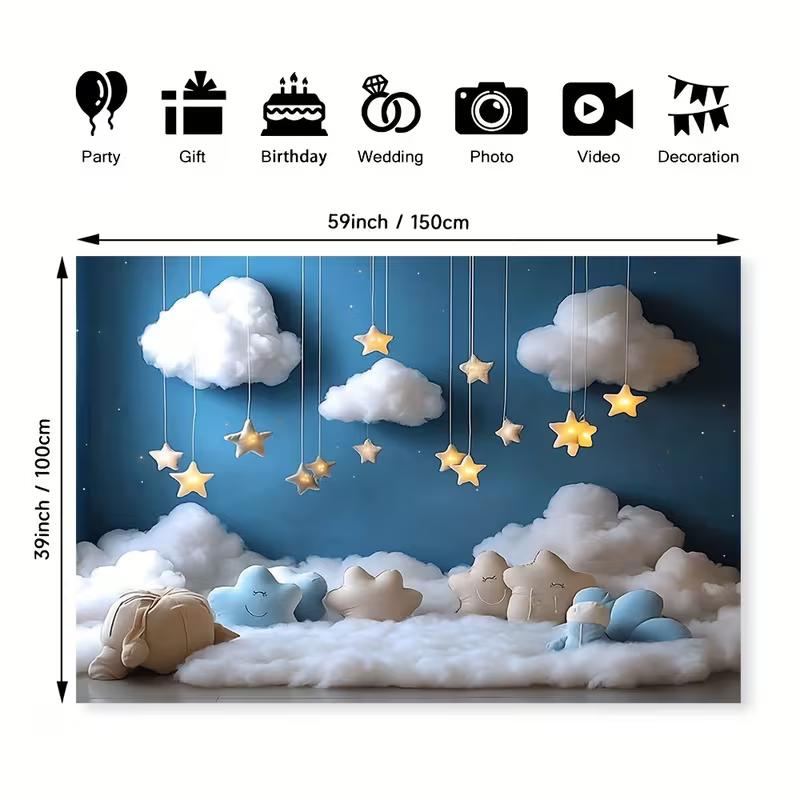 2D Twinkle Star Fluffy Cloud Backdrop Newborn Photography Background