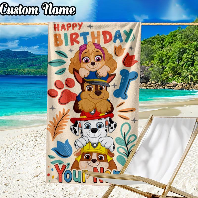 Custom Name Paw-Patrol Beach Towel - Soft, Ultra-Absorbent Microfiber, Lightweight, Perfect for Beach, Parties, Travel, Camping