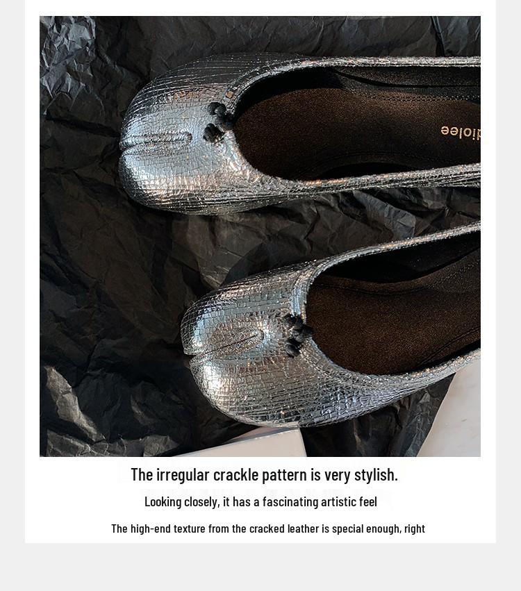 Retro Grape Mom's Style: Cracked Round Toe Pig Hoof Shoes with Flat Sole