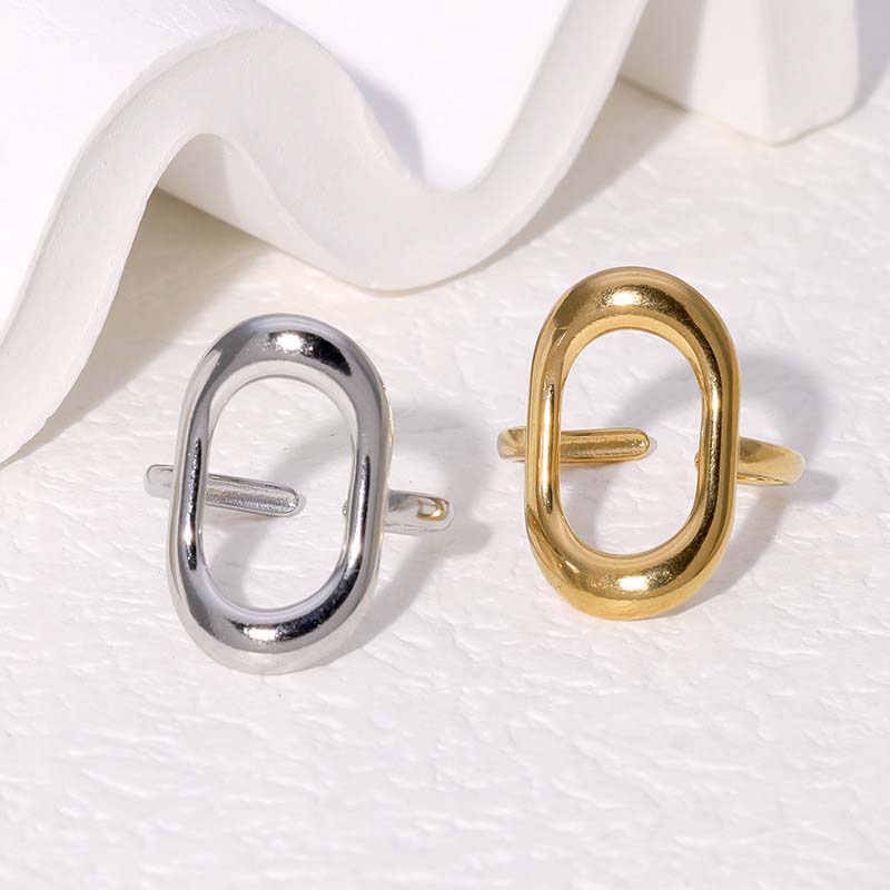 Stainless Steel Metal Hollow Square Open Rings For Women Vintage Gold Color Geometric Waterproof Chunky Ring Jewelry