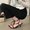 Metal Buckle One-word with Square Head Thin Heel Open-toed Women's Shoes 2025 Summer New Thin Strap Celebrity Sandals with Skirt Shoes