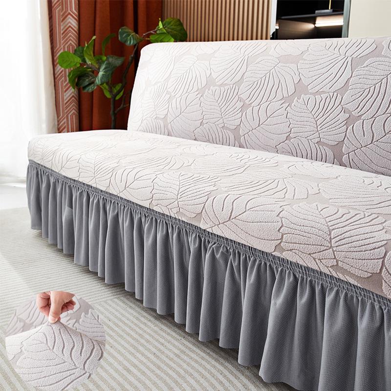 

Armless Folding Sofa Bed Ruffled Jacquard Velvet Elastic Cover Small: Length 120-150cm